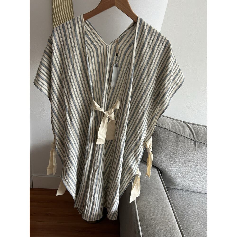 Touché Gray Linen Striped Cover Up Kimono One Size Boho Beach Resortwear